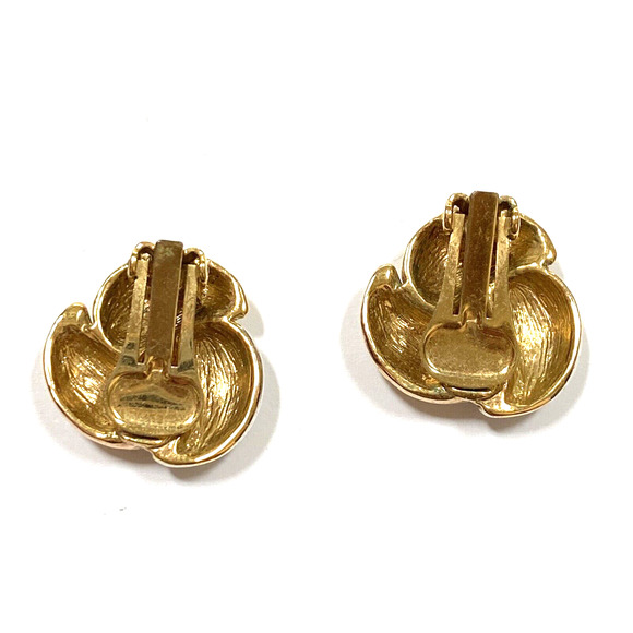 Vintage clip on earrings gold- silver- copper-tone textured metal boss lady look - Picture 2 of 4